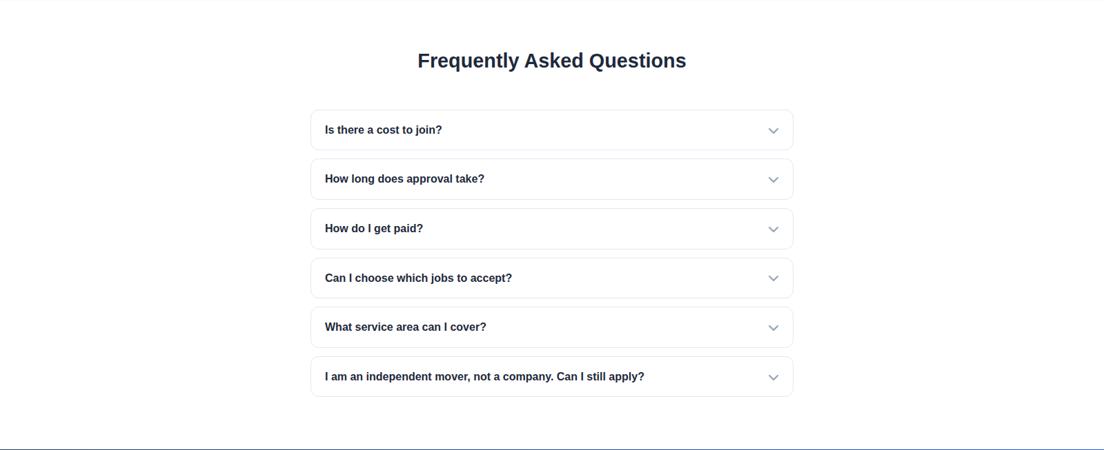 Provider landing FAQ section with common onboarding questions.